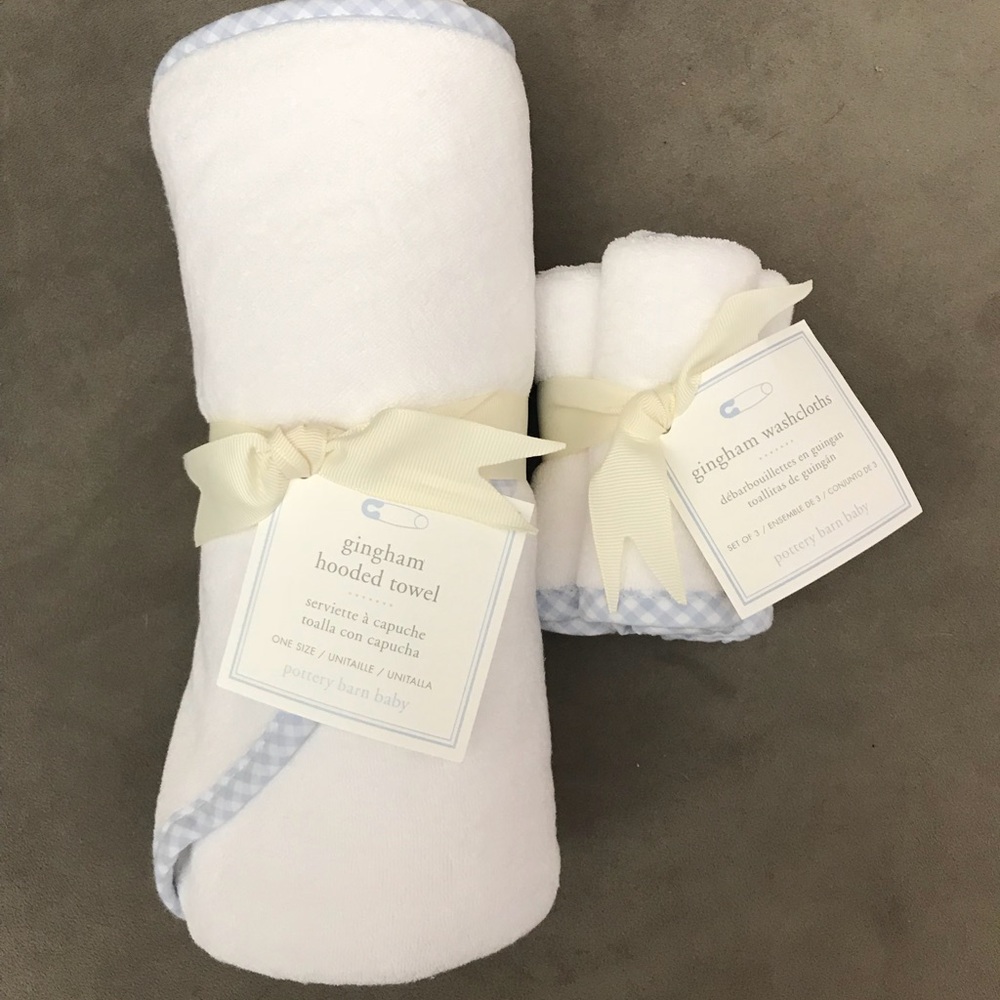 Pottery barn baby washcloths & hooded towel